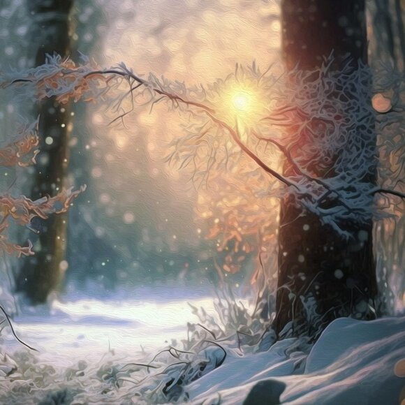 4x6 Winter Sunrise in the‎ Woods Oil Painting Art Print - Picture 4 of 5